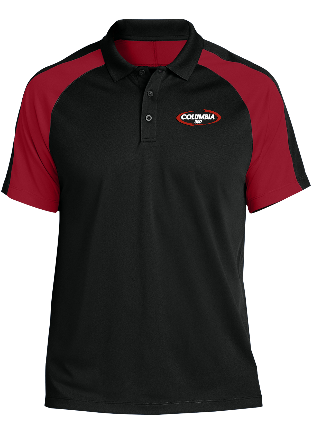 columbia-300-90s-logo-tournament-polo-black-red bowl bowling shirt league tournament bowler shirt