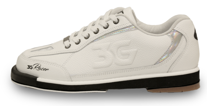 3G Racer White/Holo Bowling Shoes Our new 3G Racer features a high-quality design developed through extensive research and testing. This is the most advanced interchangeable performance shoe in the Tour Line to date! Available in two different colors to match your style on the lanes.