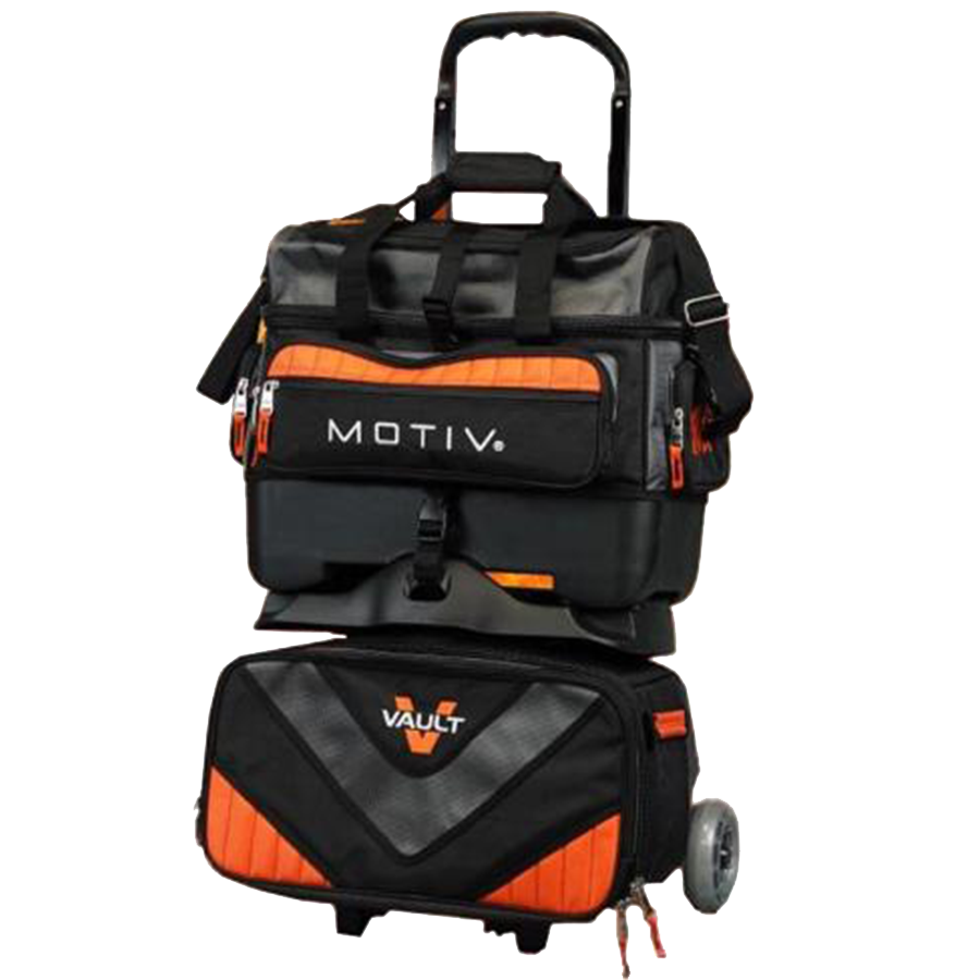 Motiv Vault 4 Ball Roller Orange Bowling Bag suitcase league tournament play sale discount coupon online pba tour
