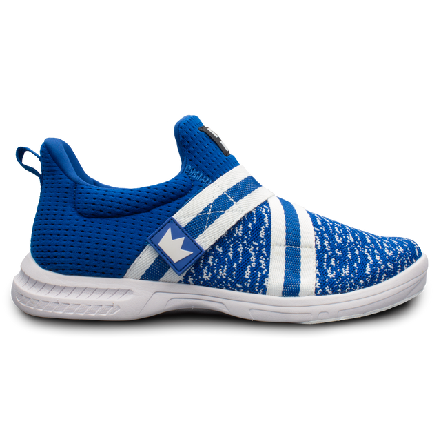 Brunswick Slingshot Royal/White Bowling Shoes * Athletic performance knit * Easy to slip on * No lace fastening system * Extra-light molded EVA outsole * Raised rubber heel for a controlled slide * Pure slide microfiber slide soles on both sides * Superior slide immediately *  *