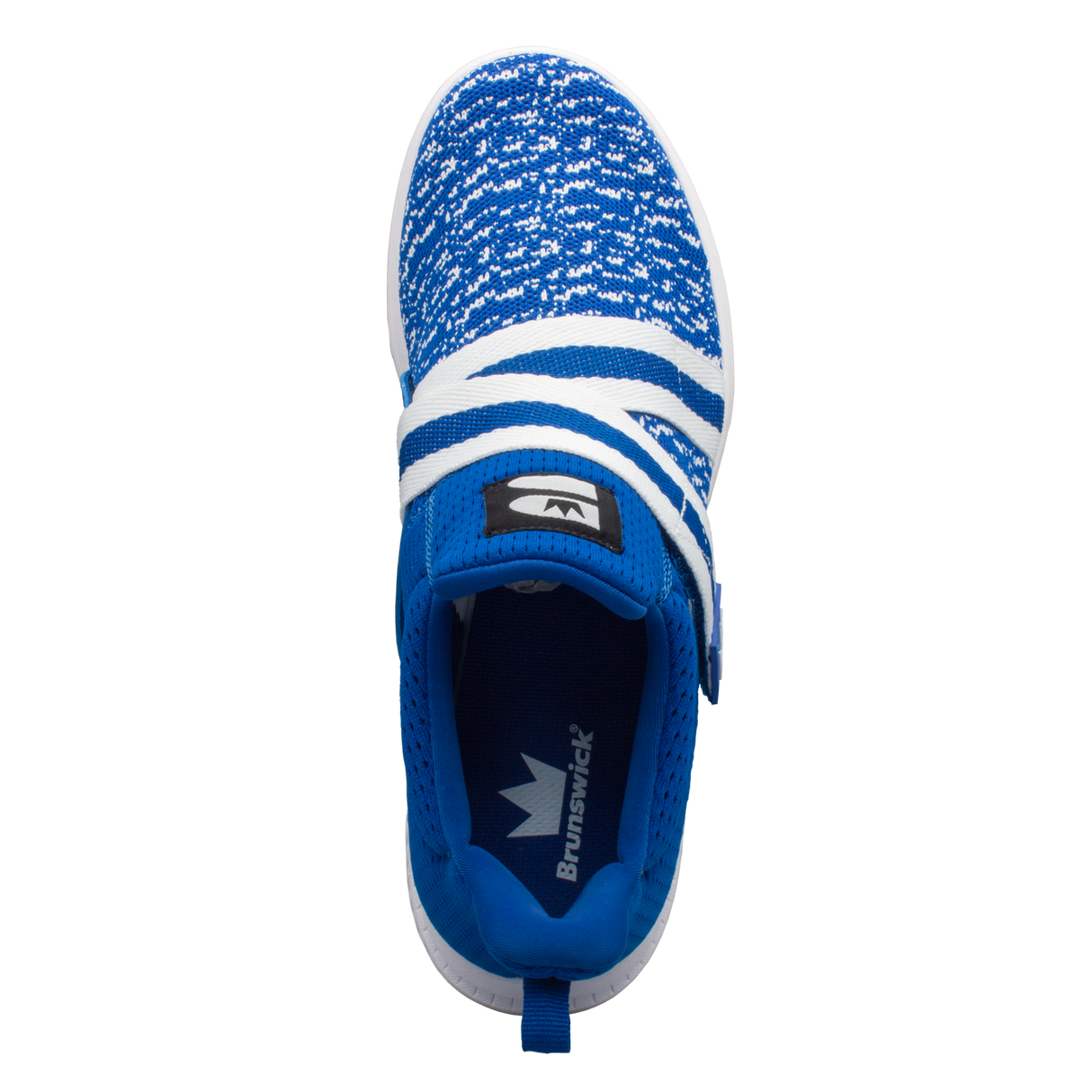 Brunswick Slingshot Royal/White Bowling Shoes * Athletic performance knit * Easy to slip on * No lace fastening system * Extra-light molded EVA outsole * Raised rubber heel for a controlled slide * Pure slide microfiber slide soles on both sides * Superior slide immediately *  *