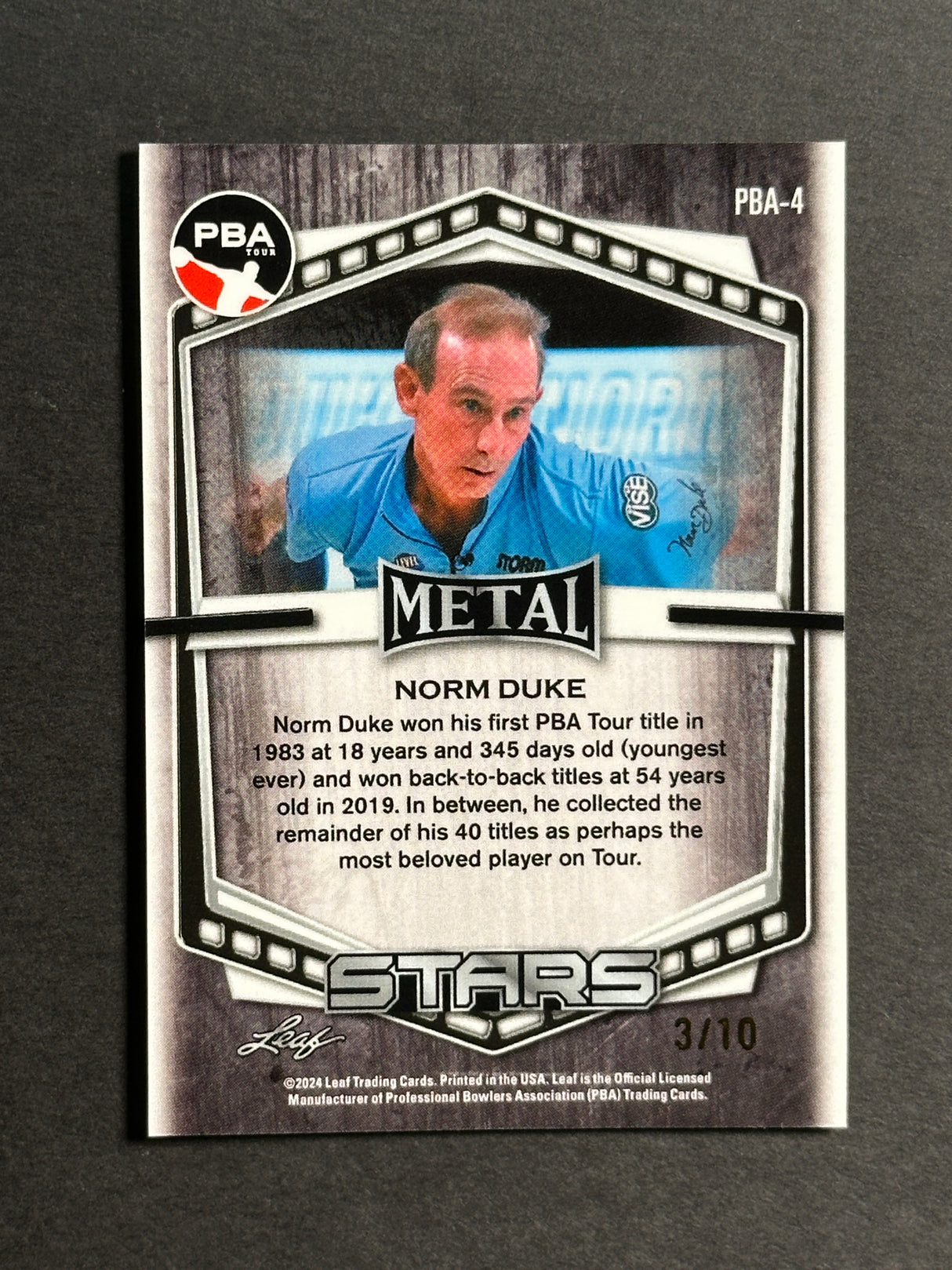 2024 Leaf Metal Stars PBA Trading Card Norm Duke Blue Wave /10 SP
