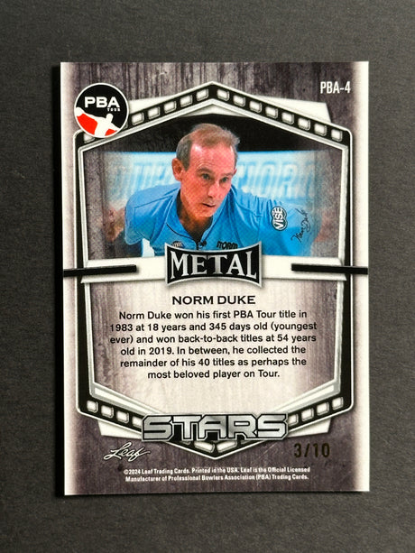 2024 Leaf Metal Stars PBA Trading Card Norm Duke Blue Wave /10 SP