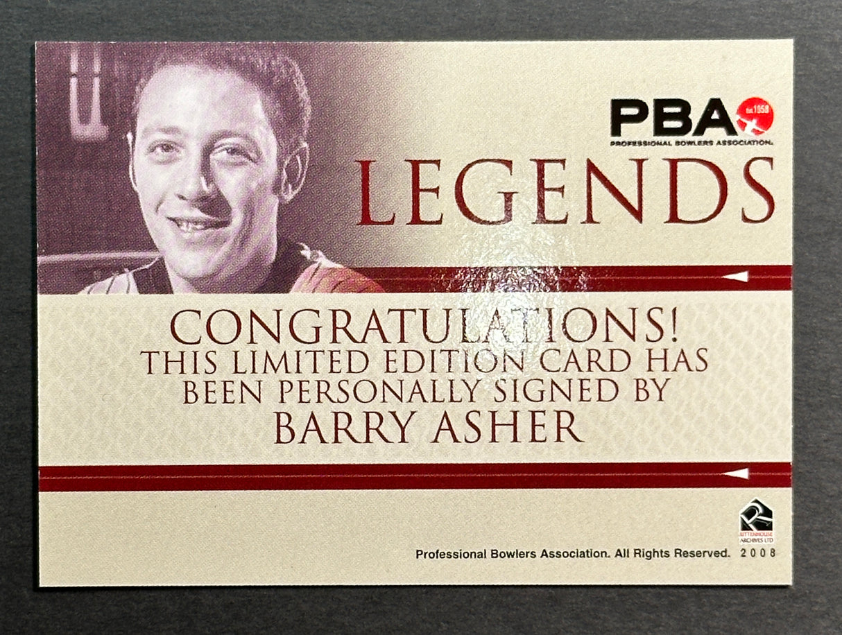 Barry Asher 2008 Rittenhouse PBA Legends Autograph Bowling Card