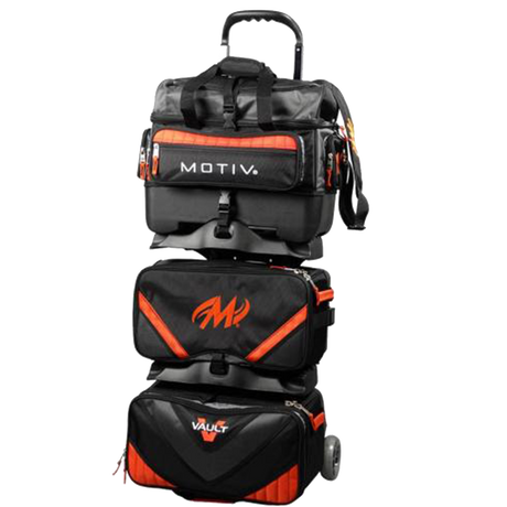 Motiv Vault 6 Ball Roller Black/Orange Bowling Bag suitcase league tournament play sale discount coupon online pba tour