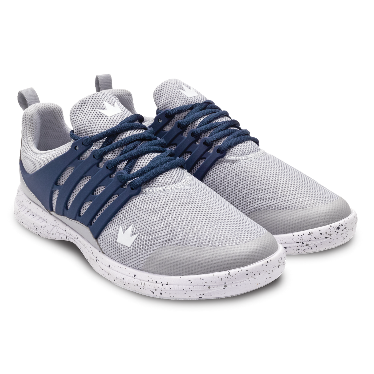 Brunswick Avalanche Grey/Navy Bowling Shoes * Athletic mesh uppers * Exterior advanced support lacing system * Pure Slide microfiber Slide Soles on both shoes * Foam-padded collar and tongue * Extra-light EVA outsole * Raised rubber heel for a controlled slide *  *