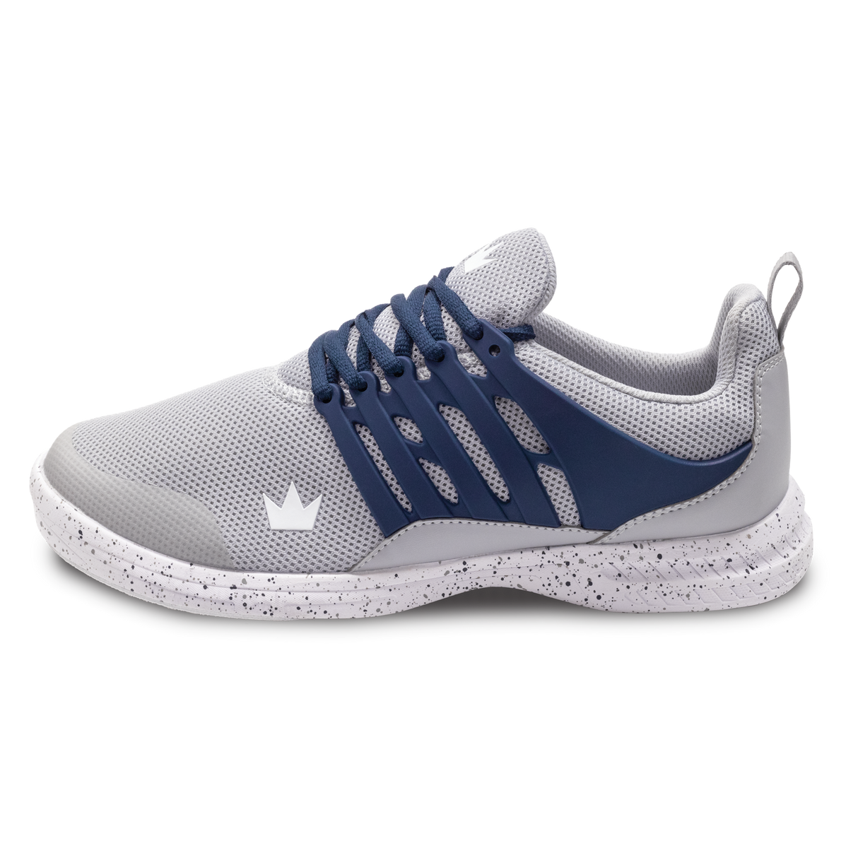 Brunswick Avalanche Grey/Navy Bowling Shoes * Athletic mesh uppers * Exterior advanced support lacing system * Pure Slide microfiber Slide Soles on both shoes * Foam-padded collar and tongue * Extra-light EVA outsole * Raised rubber heel for a controlled slide *  *