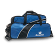 Brunswick Edge 3 Ball Triple Tote Roller Blue With Pouch Bowling Bag travel suitcase league tournament play sale discount coupon online pba tour