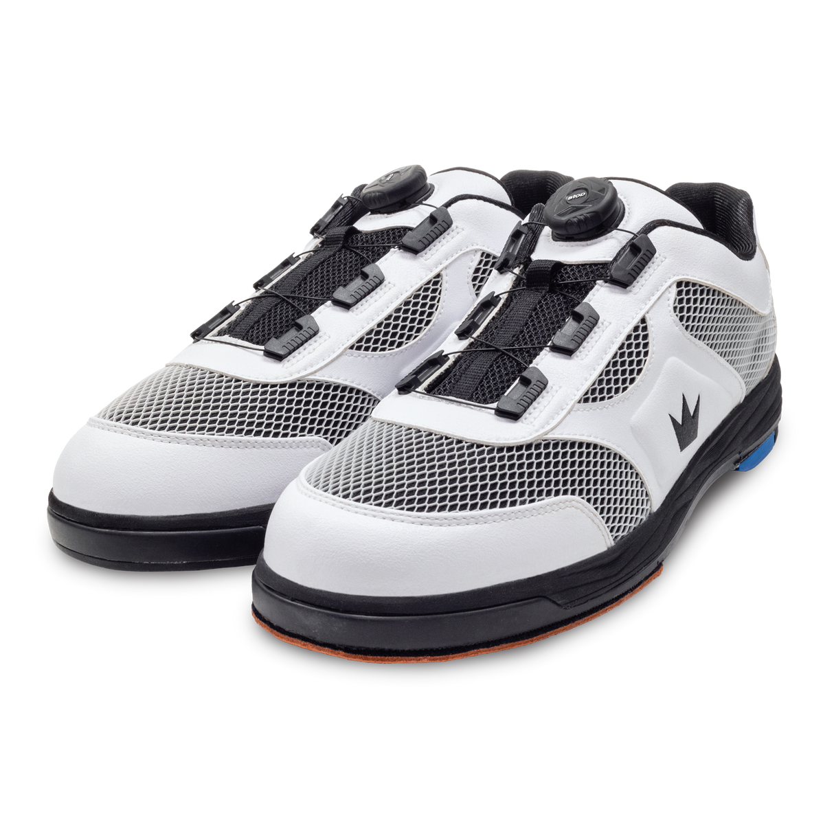 Brunswick Fury White Men's Bowling Shoes * Sleek synthetic upper * Molded EVA insole for comfort and performance * Extreme cushion comfort with Ortholite footbed * Convenient ATOP dial lacing system * Reinforced hard rubber toe for durability * Multi-zone push away rubber * Includes: #4, #6, and #8 Slide Soles; Progressive, and Ridged Heels; Heel remover tool *  *