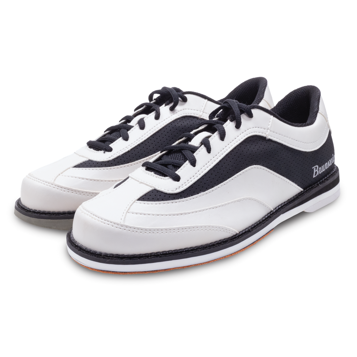 Brunswick Rampage White/Black Bowling Shoes * Synthetic uppers * Customizable Slide Sole technology * Rubber push away * Fixed Heel * Includes: #6 and #8 Slide Soles