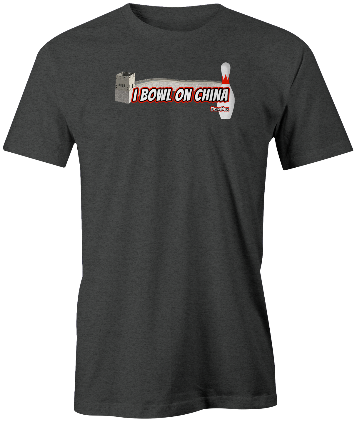 i-bowl-on-china bowling tee shirt BrunsNick brands of brunswick bowler tshirt