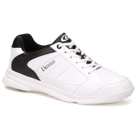Dexter Ricky IV White/Black Bowling Shoes DexLite outsole w/ defined rubber horseshoe heel Soft durable man-made PU (not PVC) upper Fully fabric-lined with padded tongue and collar Lace to toe upper pattern for a custom fit Defined rubber horseshoe heel Molded removable blown EVA footbed S8 microfiber slide soles on both shoes