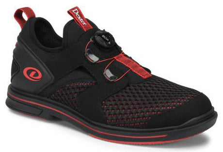 Dexter Pro BOA Black/Red Bowling Shoes DexLite Pro interchangeable outsole Speed groove raised rubber heel Aero Spacer Mesh breathable upper BOA Disc system Removable blown EVA footbed  Fixed Aero-Traction push off sole Right-hand specific only