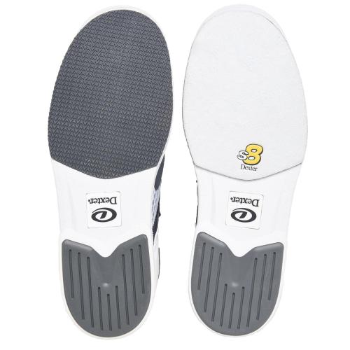 Dexter Pro BOA White/Grey Bowling Shoes Dex-Lite Pro Outsole Pro-lite interchangeable outsole BOA Fit System - disc lacing Speed grove raised rubber heel Aero Spacer Mesh breathable upper Removable blown EVA footbed Fixed Aero-Traction push off sole SIZES: RH M 6-10,11
