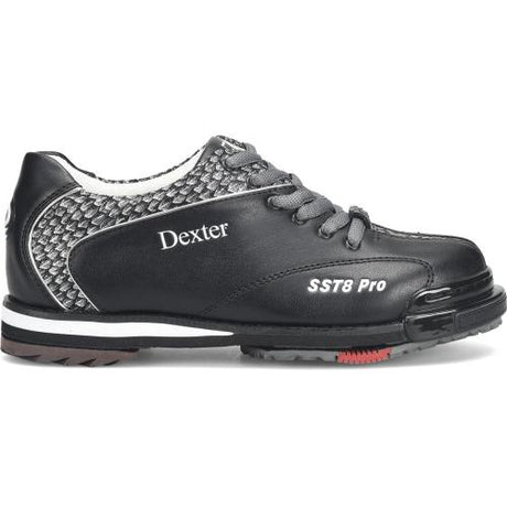 Dexter SST8 Pro Black/Grey Bowling Shoes Ever-adaptable, and designed for performance – the SST 8 Pro. Featuring total interchangeable sole construction and a leather toe drag protector specially equipped to help prevent peel back on your slide sole.