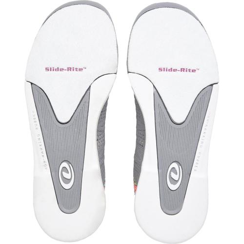 Dexter Delila Gray Bowling Shoes Fully Fabric-Lined with Padded Tongue and Collar Low Collar Molded Removable Blown EVA Footbed Slide Shoes: Fixed S8 Slide Soles Fixed Non-Marking Defined Heels