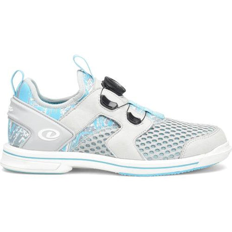 Dexter Pro BOA Light Grey/Blue Bowling Shoes Dex-Lite Pro Outsole Pro-lite interchangeable outsole BOA Fit System - disc lacing Speed grove raised rubber heel Aero Spacer Mesh breathable upper Removable blown EVA footbed  Fixed Aero-Traction push off sole SIZES:  RH M   6-10,11