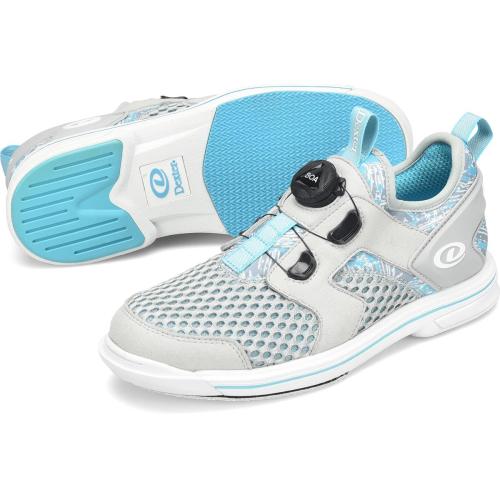 Dexter Pro BOA Light Grey/Blue Bowling Shoes Dex-Lite Pro Outsole Pro-lite interchangeable outsole BOA Fit System - disc lacing Speed grove raised rubber heel Aero Spacer Mesh breathable upper Removable blown EVA footbed Fixed Aero-Traction push off sole SIZES: RH M 6-10,11