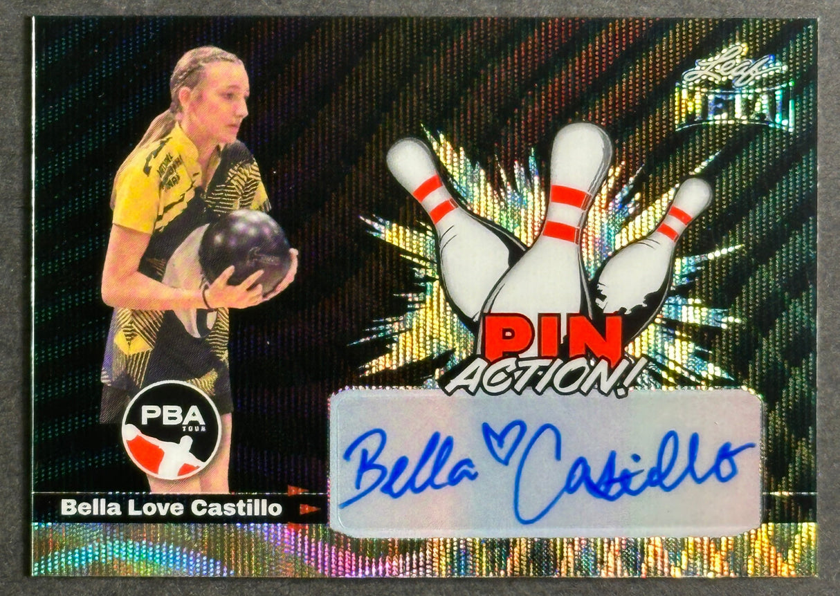 2024 Leaf Metal PBA Trading Card Bella Love Castillo Pin Action Gold Auto /5