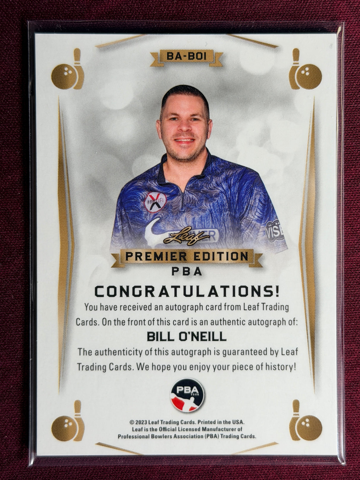 2023 Leaf PBA Trading Card Bill O'Neill Ruby Red Auto /25