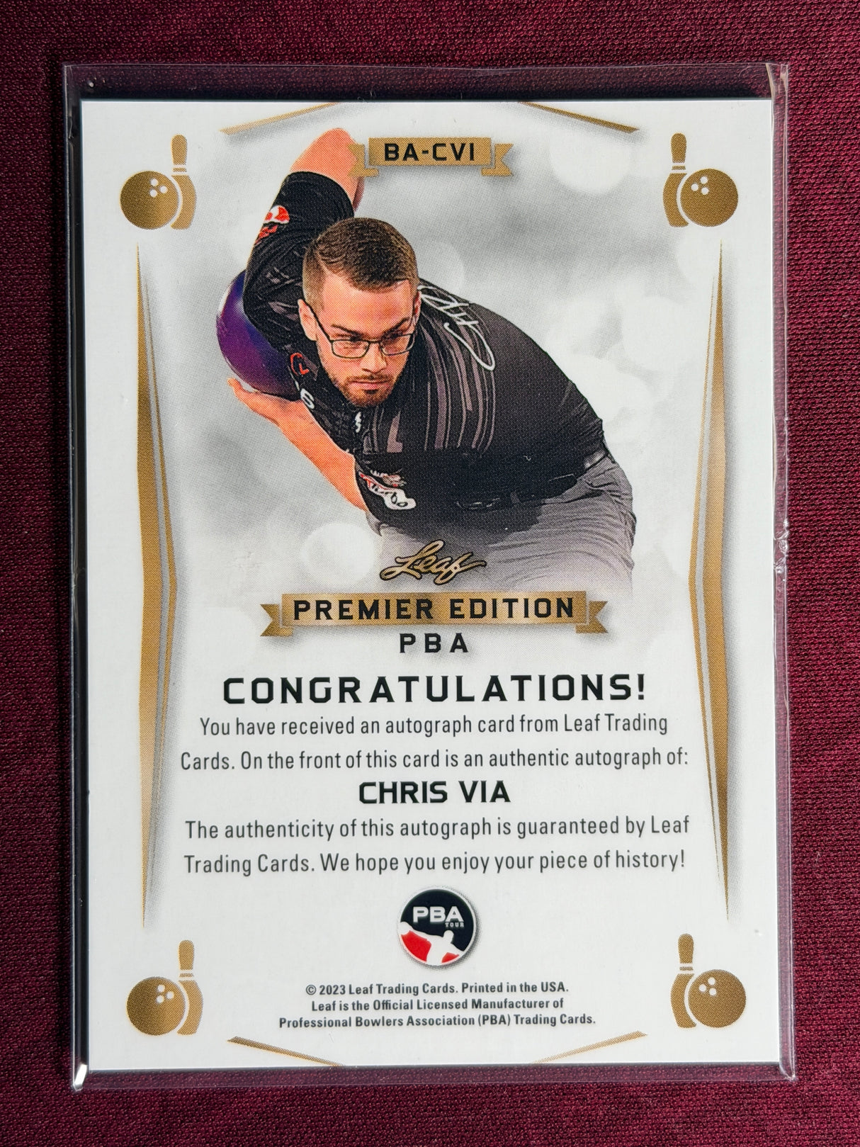 2023 Leaf PBA Trading Card Chris Via Blue Auto /15