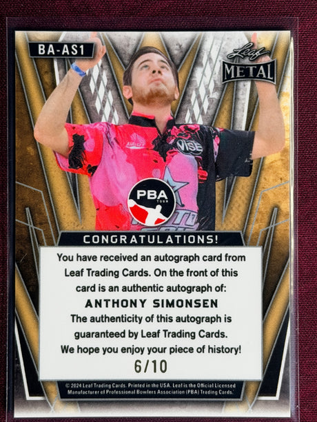 2024 Leaf Metal PBA Anthony Simonsen Red/White/Blue Auto 6/10