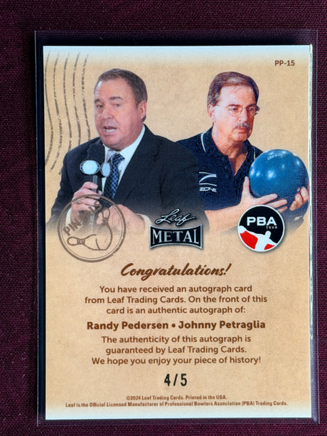 2024 Leaf Metal PBA Pin Pals Randy Pedersen & Johnny Petraglia Dual Auto 4/5