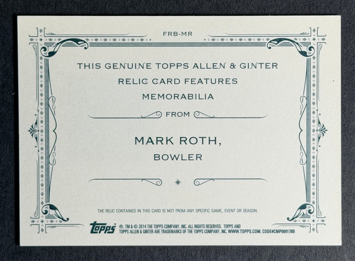 2014 Topps Allen & Ginter Mark Roth Used Memorabilia Relic PBA Card