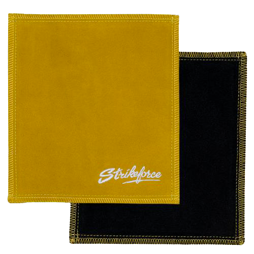 KR Strikeforce Shammy Leather Pad Gold/Black * 8" x 7.5" * Highly effective oil removing pad * High density leather on both sides * Restores tacky feel for better ball performance