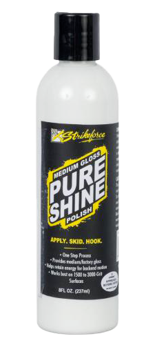 KR Strikeforce Pure Shine Ball Polish * 8 oz bottle * One Step Process * Provides medium/factory gloss * Helps retain energy for backend motion * Works best on 1500 to 3000-grit surfaces * Approved for use before or after competition