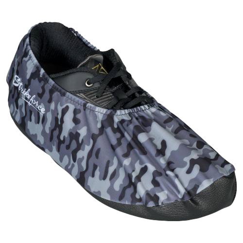 KR Strikeforce Flexx Shoe Cover Grey Camo * Dura Flexx Ultra Stretch material for easy on, easy off * Defends bowling shoes from offensive elements, inside and outside of the bowling center * Waterproof soles * Easily slips over bowling shoes * Sold in pairs * One size fits most