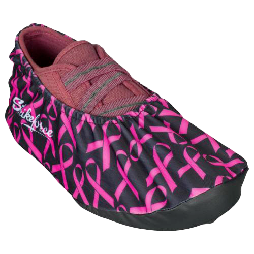 KR Strikeforce Flexx Shoe Cover Pink Ribbons * Dura Flexx Ultra Stretch material for easy on, easy off * Defends bowling shoes from offensive elements, inside and outside of the bowling center * Waterproof soles * Easily slips over bowling shoes * Sold in pairs * One size fits most