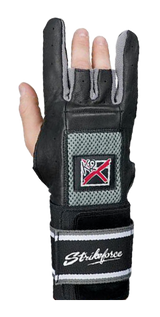 KR Strikeforce Pro Force Positioner Bowling Glove * The glove that combines support and comfort with durability and style * Padded steel backhand support system for consistent wrist position during release * Heavy-duty gripping compound to increase contact with ball for added control * Supple top-grade leather for durability * Spandex finger gussets and back stretch for perfect fit and breathability * 3.5" elastic hook and loop wristband closure