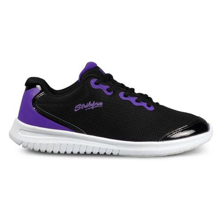 Strikeforce Glitz Black/Purple Women's Bowling Shoes * Soft and comfortable mesh upper * Lace-up design with Komfort-Fit™ construction * CMEVA outsole for a light and comfortable fit * Silky smooth sock liner adds comfort and better fit * #8 white microfiber slide pad on both shoes with FlexSlide Technology™ * Open cell foam deluxe footbed for maximum comfort * 2-YEAR Warranty *