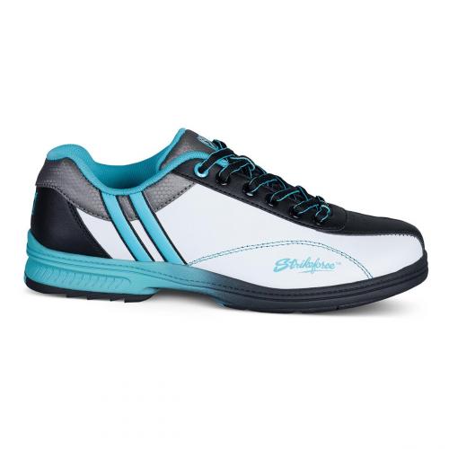 KR Strikeforce Starr White/Black/Teal Women's Bowling Shoes Women's Performance Shoe with interchangeable slide pad and heel on left shoe * Soft, durable microfiber upper * CMEVA outsole for a light and comfortable fit * Ortholite® 3D Deluxe Insole