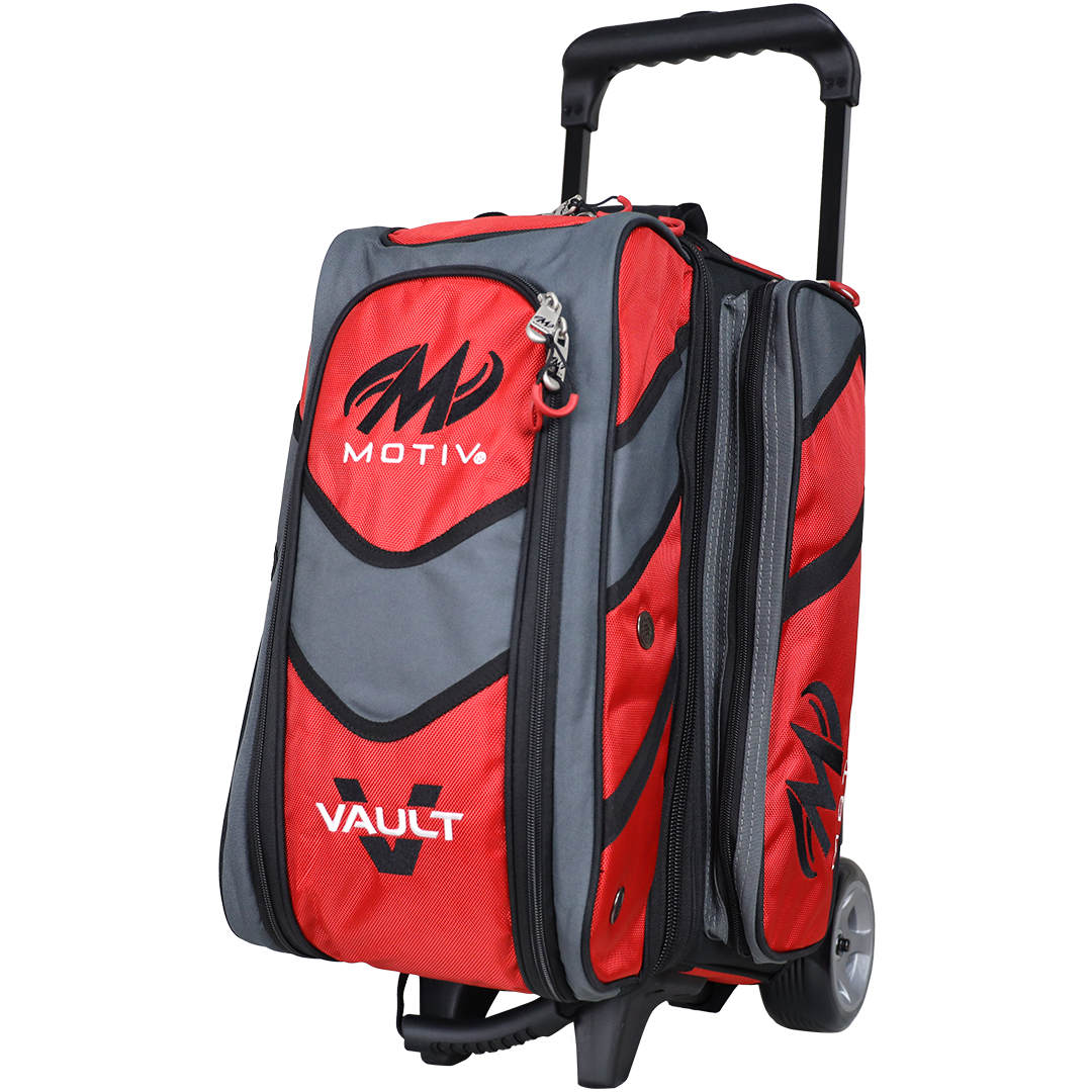 Motiv Vault 2 Ball Double Roller Fire Red Bowling Bag suitcase league tournament play sale discount coupon online pba tour