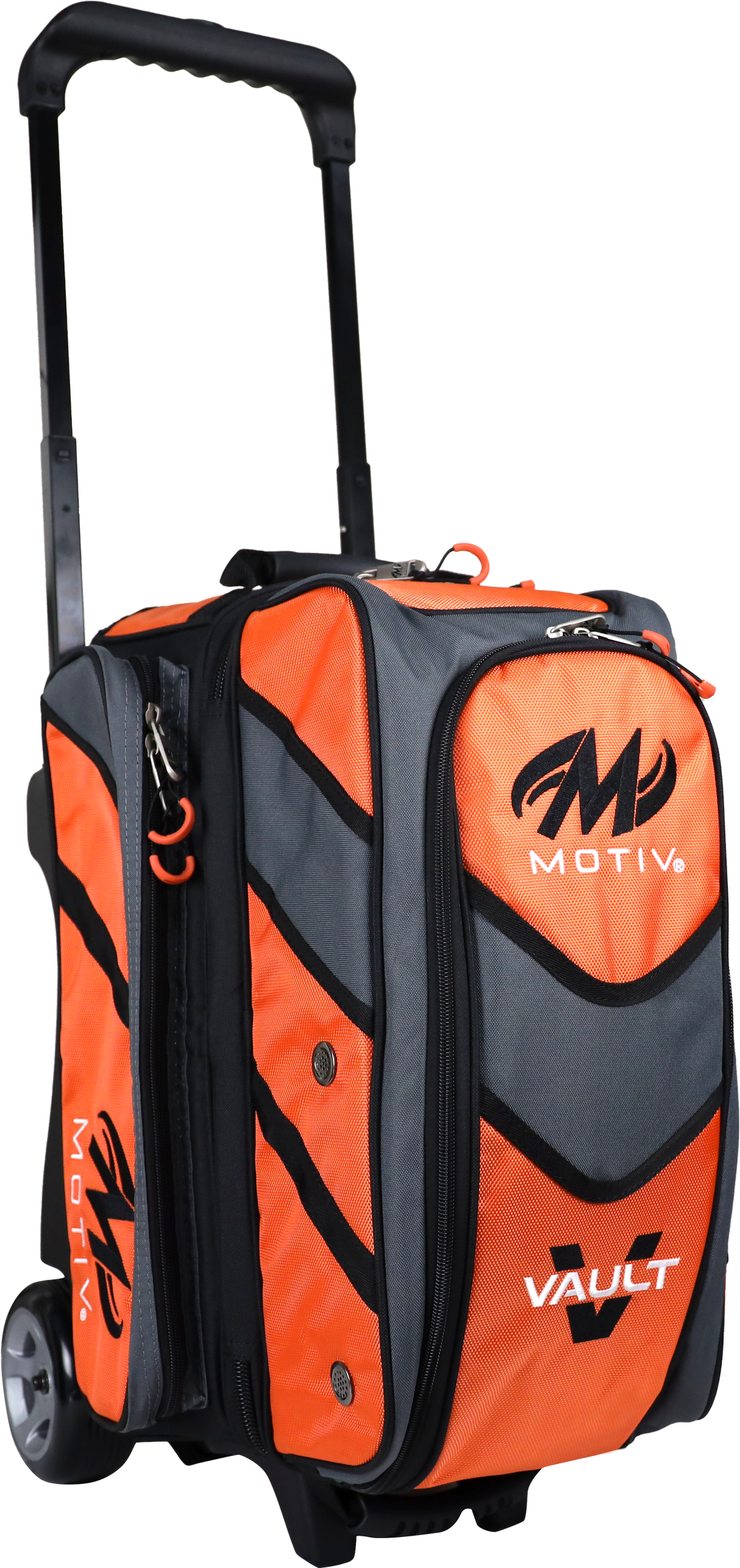Motiv Vault 2 Ball Double Roller Tangerine Bowling Bag suitcase league tournament play sale discount coupon online pba tour