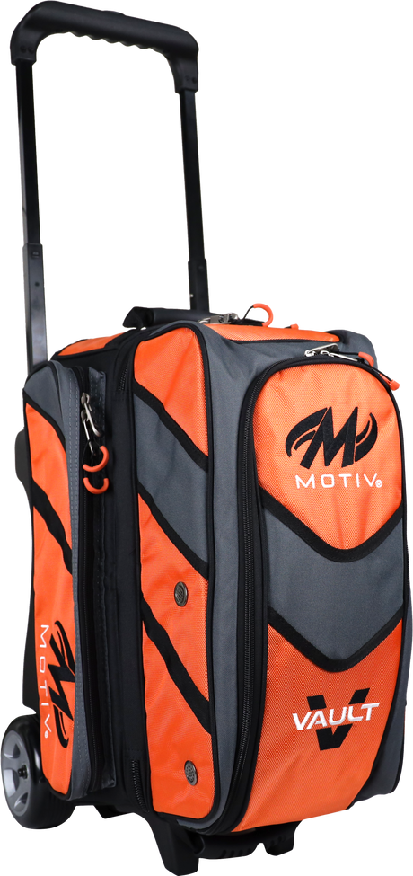 Motiv Vault 2 Ball Double Roller Tangerine Bowling Bag suitcase league tournament play sale discount coupon online pba tour