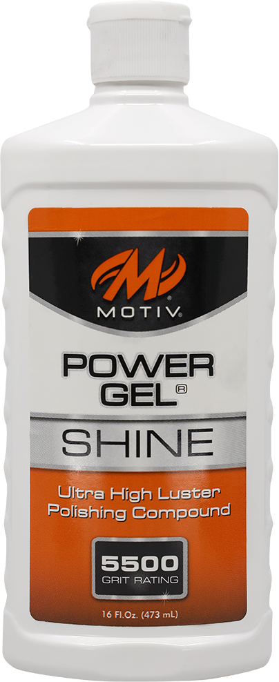Power Gel SHINE Bowling Ball Polish - 16 oz. Easily buffs off the ball. Formulated with premium ingredients. Can be used to restore the factory finish on polished equipment or adjust box finish to provide more length and backend. Rated to provide a 5500 Grit finish. Available in a 16oz. squeeze bottle.