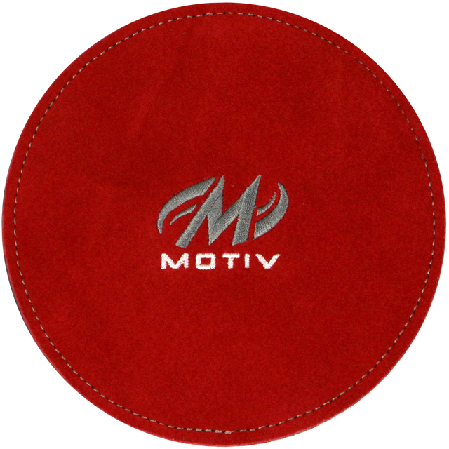 Motiv Disk Shammy Red Premium leather construction. Highly absorbent shammy removes oil to maximize ball performance. 6" Disk design is easier to hold. Packaged in a zip-lock bag. Hand wash and air dry. inside bowling sale shammy towel for bowlers tournament league