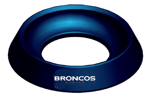 NFL Denver Broncos Ball Cup * Plastic cup holds the ball securely * Navy with NFL Denver Broncos team logo * Great display item * Useful for extra bowling ball when bowling leagues or tournaments