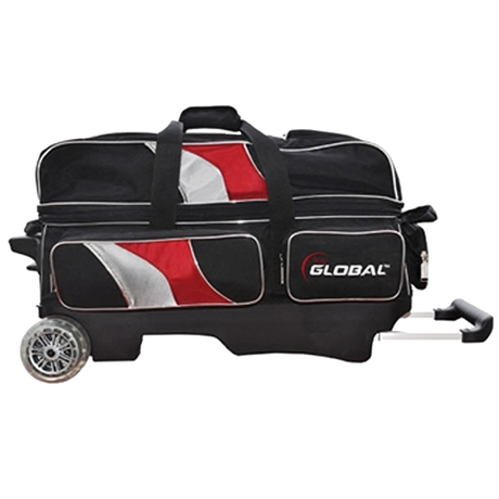 900 Global Deluxe 3 Ball Roller Bowling Bag Black/Red/Silver suitcase league tournament play sale discount coupon online pba tour