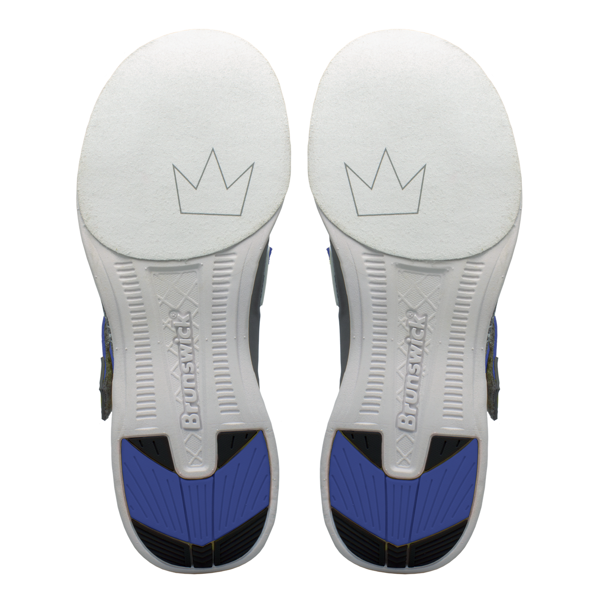 Brunswick Slingshot Royal/White Bowling Shoes * Athletic performance knit * Easy to slip on * No lace fastening system * Extra-light molded EVA outsole * Raised rubber heel for a controlled slide * Pure slide microfiber slide soles on both sides * Superior slide immediately *  *