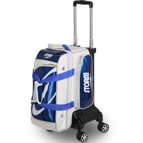 Storm Rolling Thunder Signature 2 Ball Roller (4-Wheel Edition) White/Blue Bowling Bag suitcase league tournament play sale discount coupon online pba tour