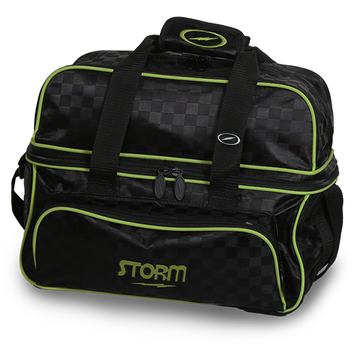 Storm 2 Ball Tote Deluxe Checkered Black/Lime Bowling Bag Inside Bowling