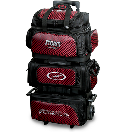 Storm Rolling Thunder 6 Ball Roller Checkered Black/Red Bowling Bag suitcase league tournament play sale discount coupon online pba tour