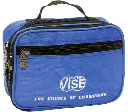 Vise Accessory Bag Blue FEATURES AND BENEFITS 10" X 7.5" X 1" Handle Strap Multiple Pockets Vise has developed this accessory bag to have multiple pockets so the bowler can organize all of their accessories.