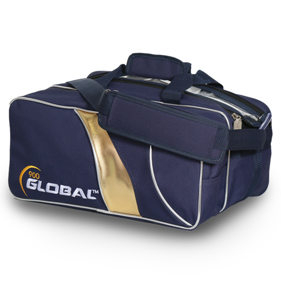 900 Global 2 Ball Deluxe Travel Tote Blue/Gold Bowling Bag Inside Bowling