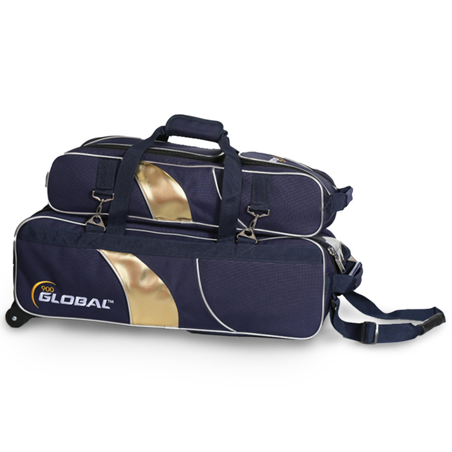 900 Global Deluxe Airline 3 Ball Triple Tote Blue/Gold Bowling Bag