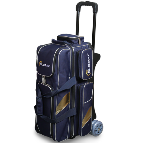 900 Global 3 Ball Deluxe Roller Blue/Gold Bowling Bag suitcase league tournament play sale discount coupon online pba tour